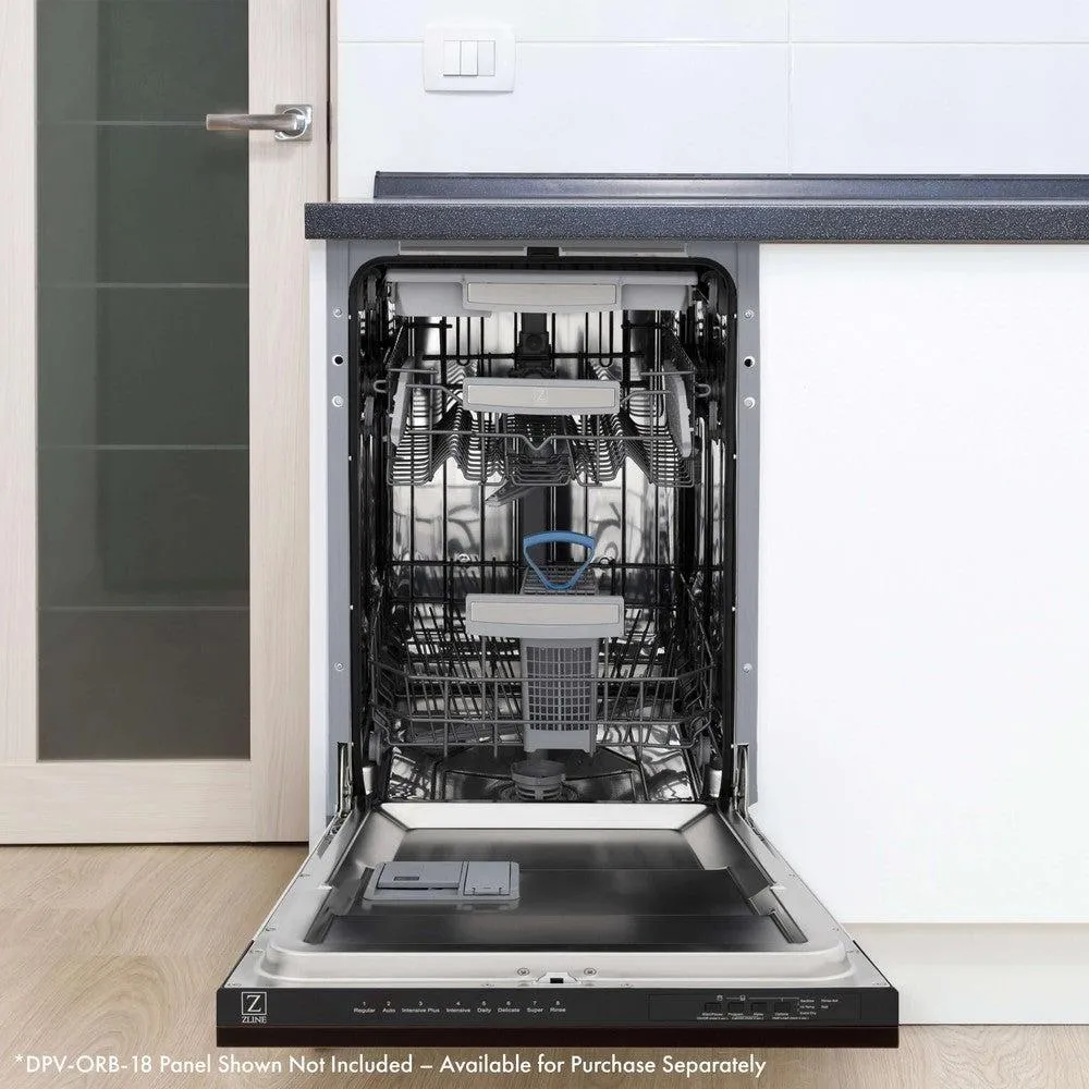 ZLINE 18 in. Tallac Series 3rd Rack Top Control Dishwasher in Custom Panel Ready with Stainless Steel Tub, 51dBa (DWV-18)