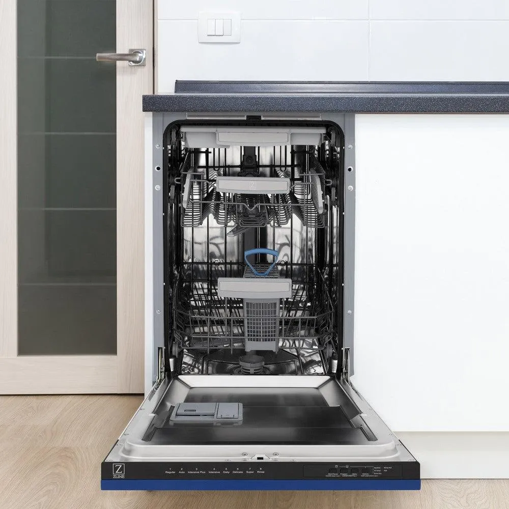 ZLINE 18 in. Tallac Series 3rd Rack Top Control Dishwasher with a Stainless Steel Tub with Blue Matte Panel, 51dBa (DWV-BM-18)