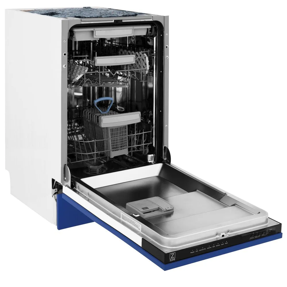 ZLINE 18 in. Tallac Series 3rd Rack Top Control Dishwasher with a Stainless Steel Tub with Blue Matte Panel, 51dBa (DWV-BM-18)