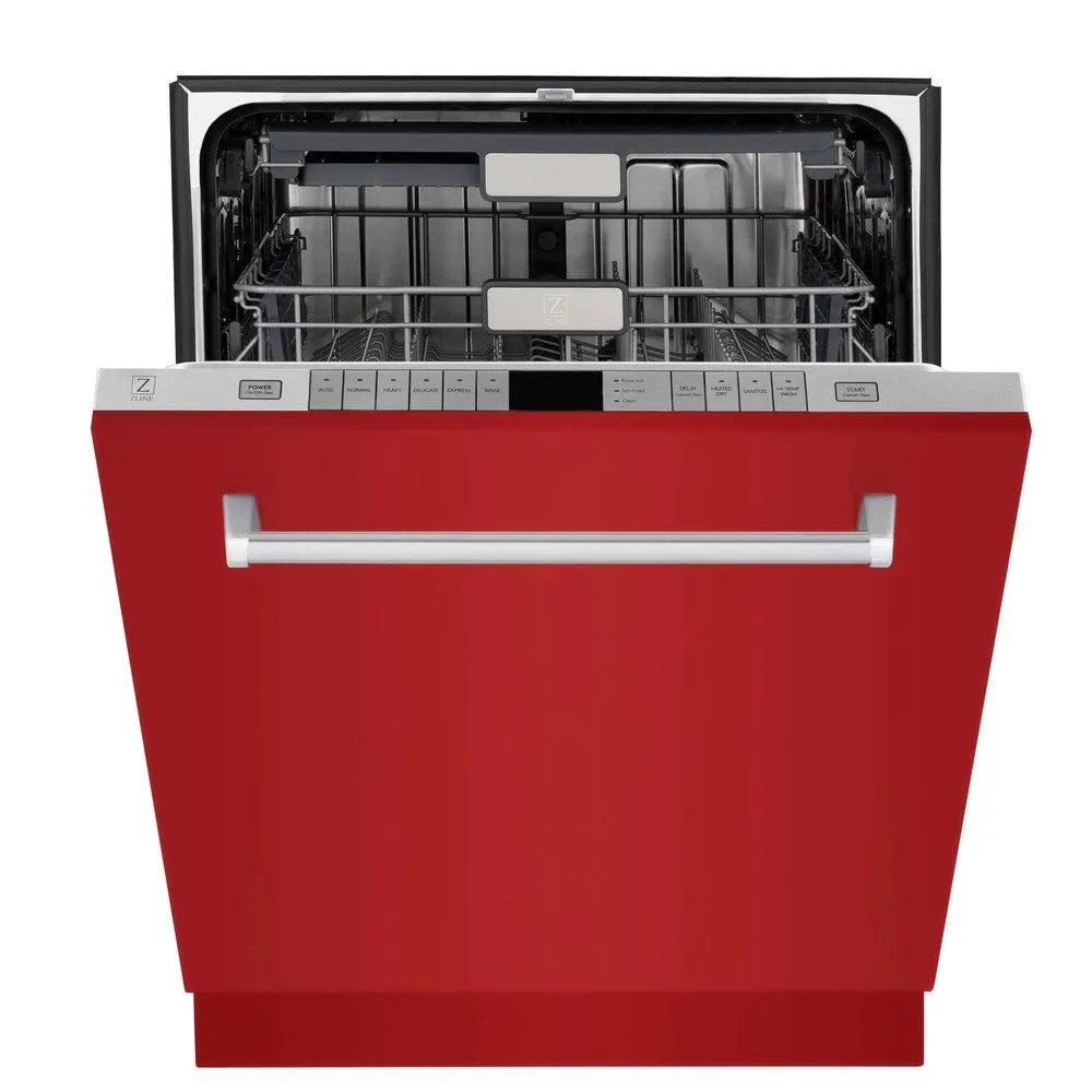 ZLINE 24 in. Monument Series 3rd Rack Top Touch Control Dishwasher with Red Gloss Panel, 45dBa (DWMT-RG-24)