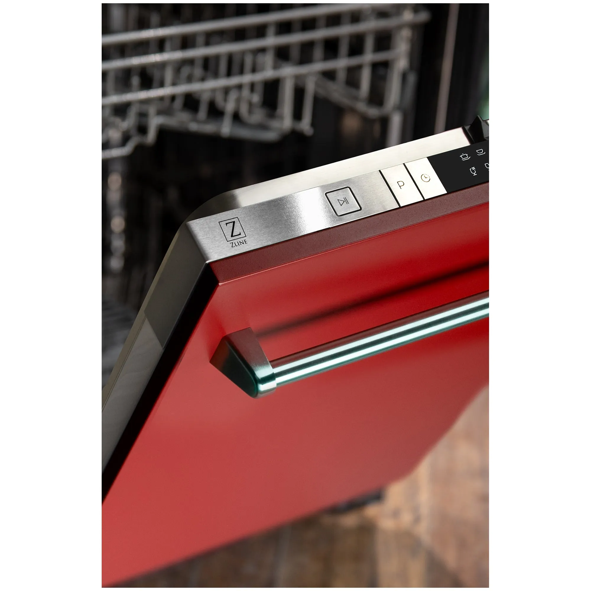 ZLINE 24 in. Top Control Dishwasher with Red Matte Panel and Traditional Style Handle, 52dBa (DW-RM-24)