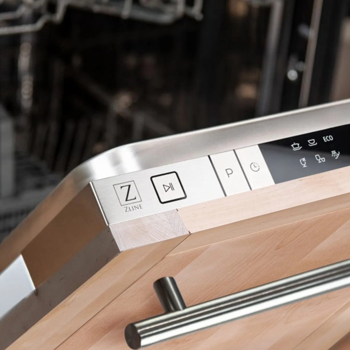 ZLINE 24 in. Top Control Dishwasher with Unfinished Wooden Panel and Modern Style Handle, 52dBa (DW-UF-24)