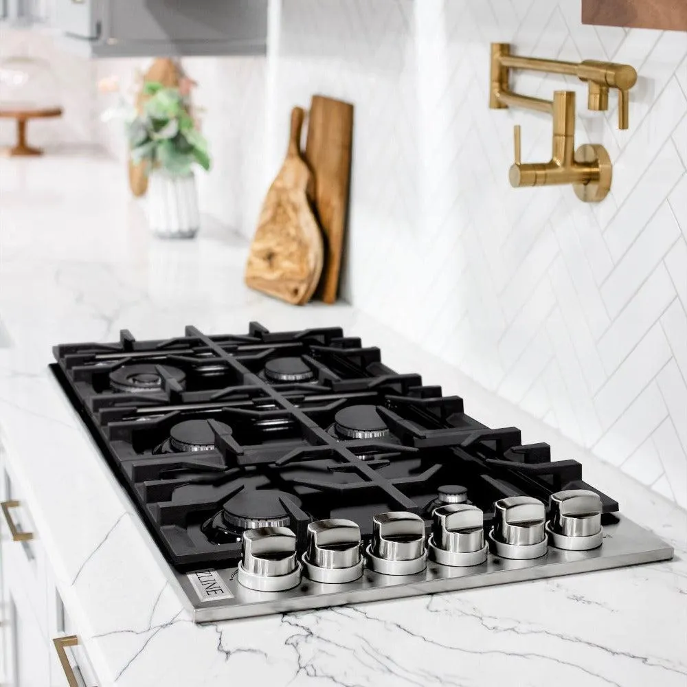 ZLINE 36 in. Gas Cooktop with 6 Burners and Black Porcelain Top (RC36-PBT)