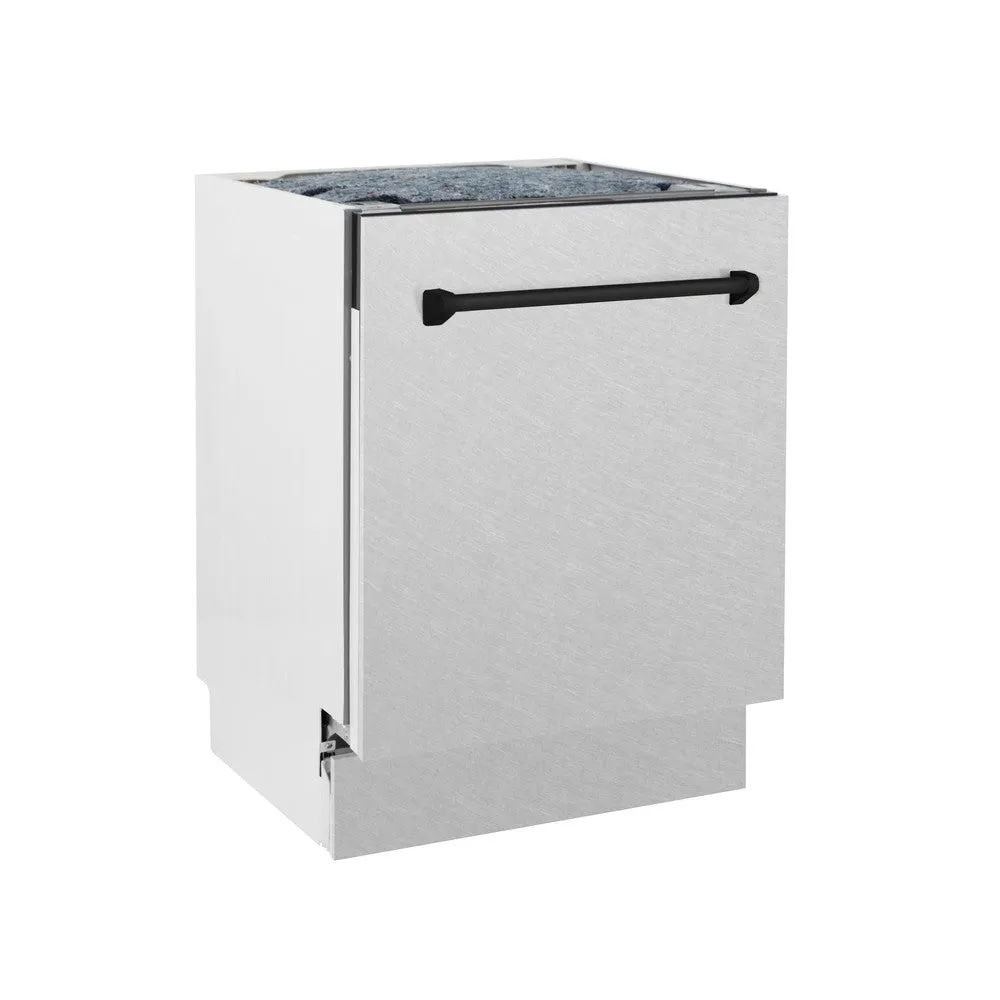 ZLINE Autograph Edition 24 in. 3rd Rack Top Control Tall Tub Dishwasher in Fingerprint Resistant Stainless Steel with Matte Black Accent Handle, 51dBa (DWVZ-SN-24-MB)
