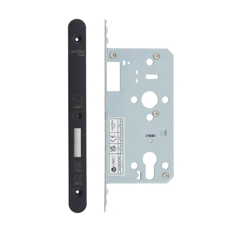 Zoo Din Euro Deadlock- Backset 55mm - 2 Pc Forend - Radius - PVDBLK - PVD Black-Powder Coat Black